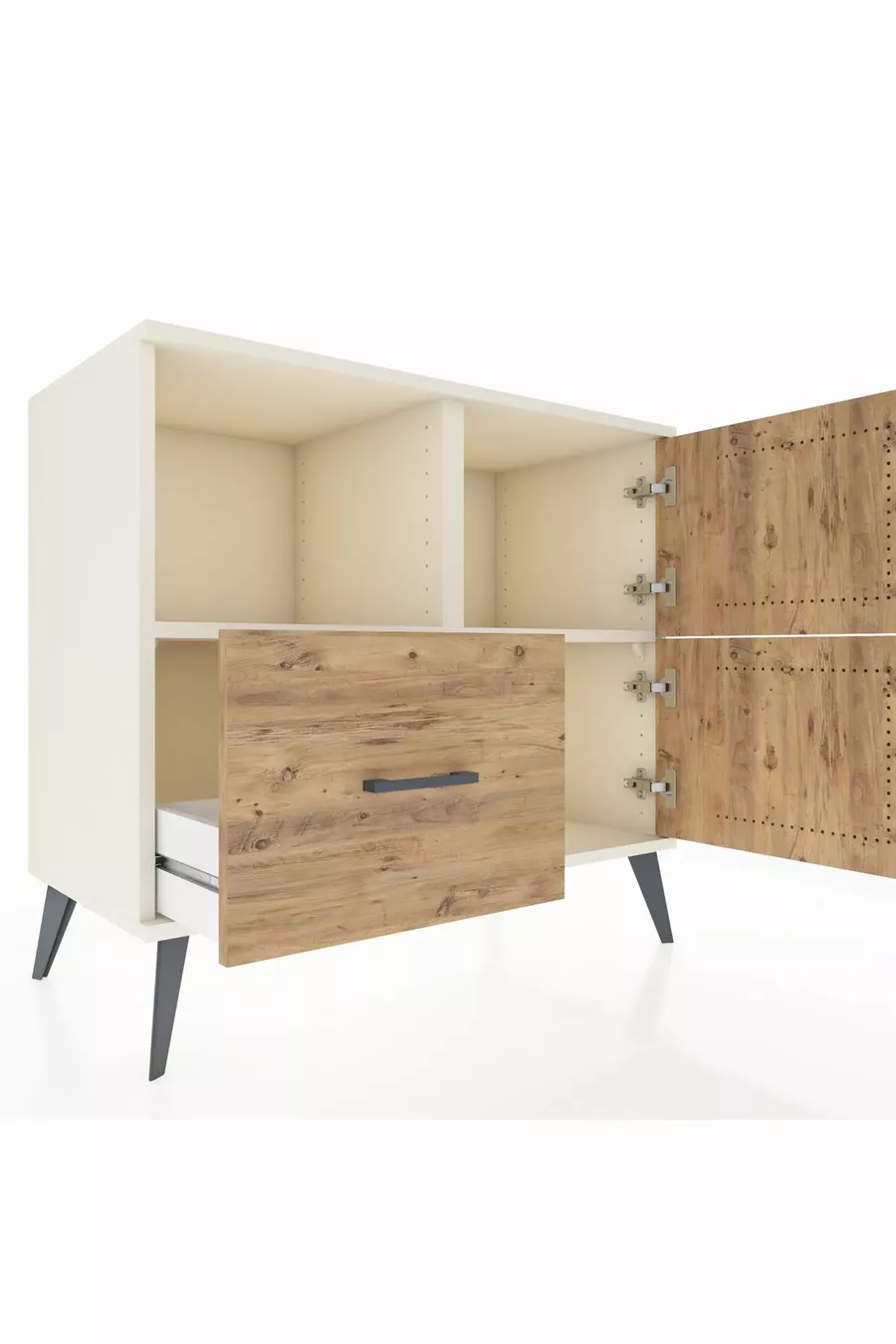 Commode Hyperion 2 étagères 1 tiroir 2 portes Pierre de lune-Épicéa