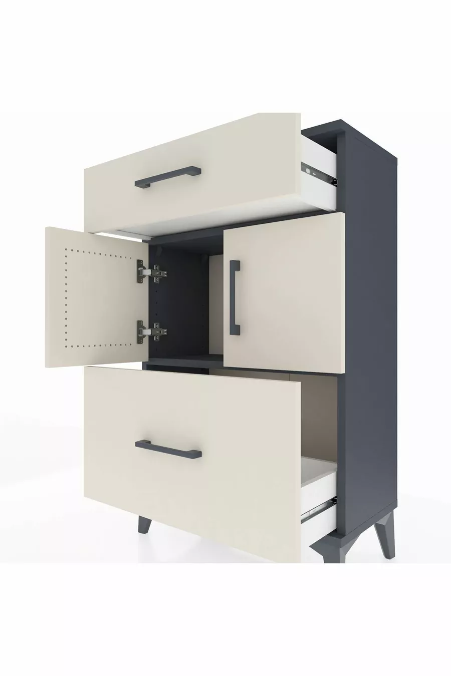 Arges Commode Single Shelf 2 Drawers 2 Doors Anthracite-Pebble