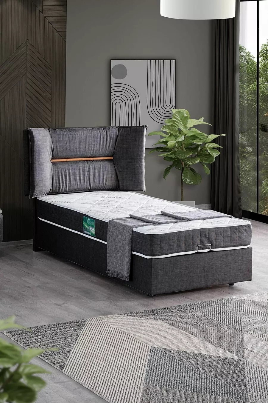 Set double Lisbon, ensemble tête de lit pour lit simple, anthracite