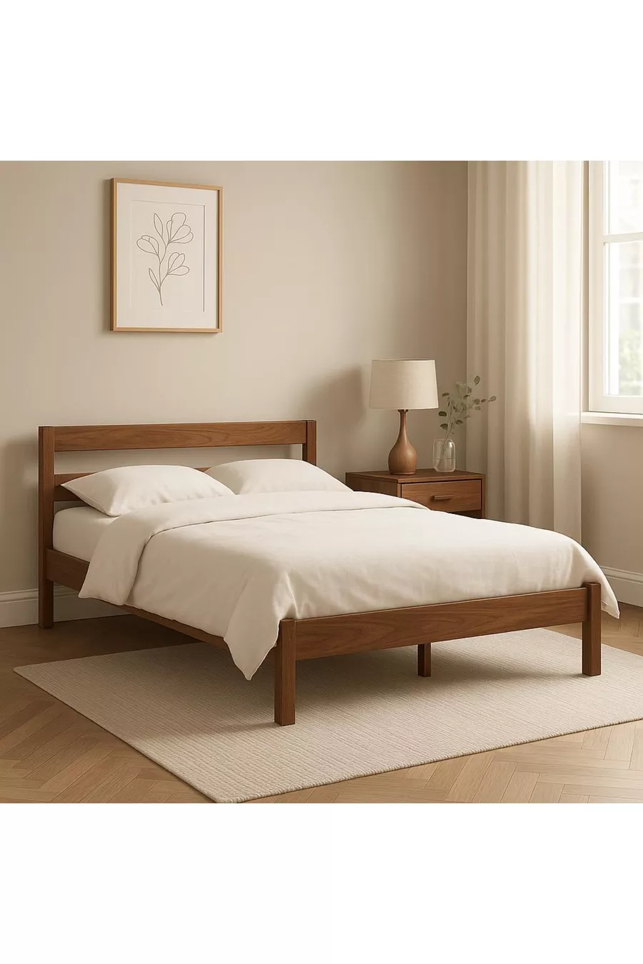 Lit en bois massif cm X cm Couleur noyer bois naturel
