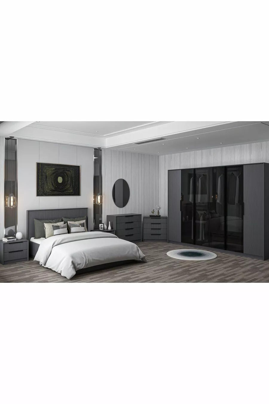 Kale Luxe Bedroom Set - Anthracite Set 2