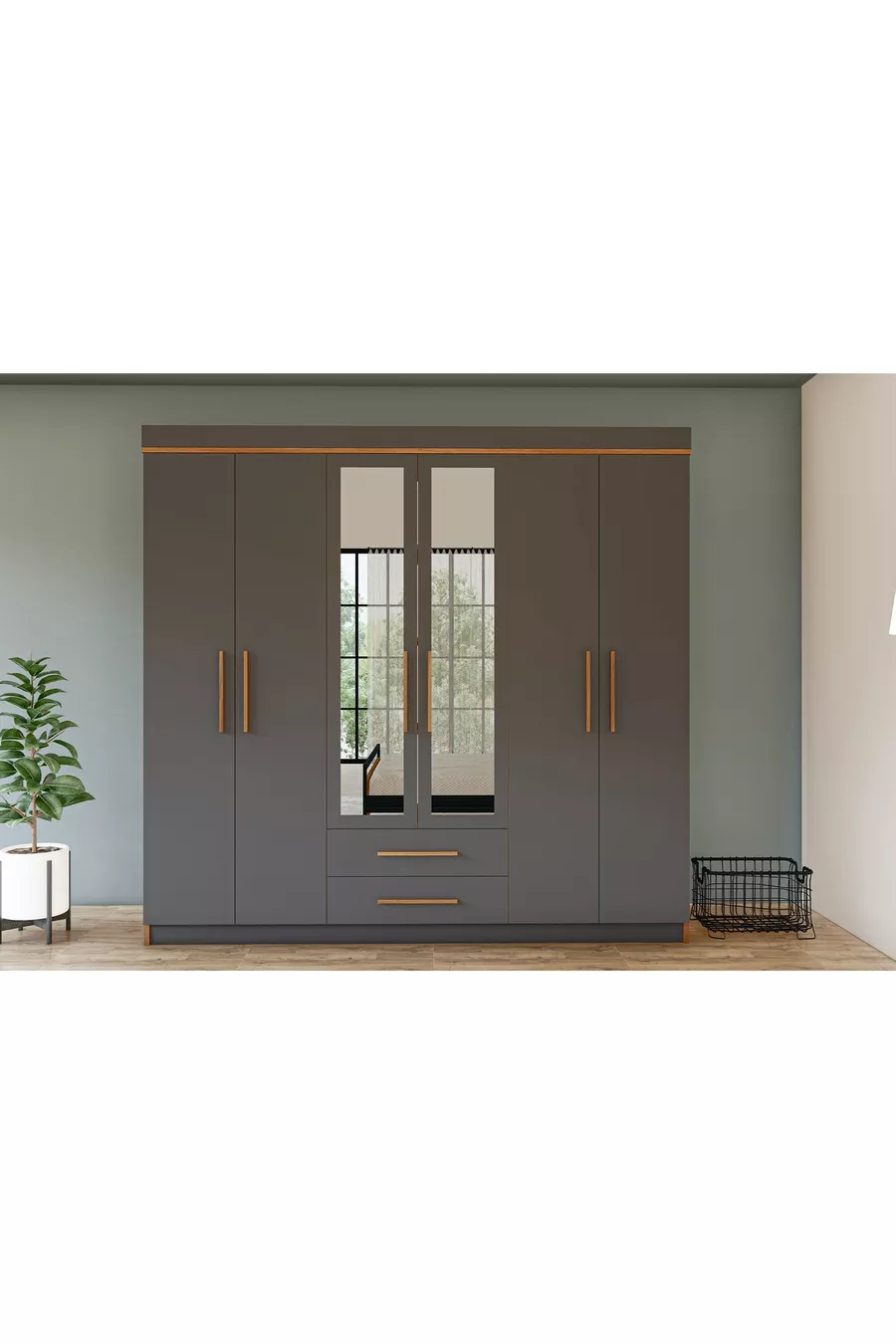 SET CAMERA DA LETTO METALA, GRIGIO ANTRACITE, 6 ANTE