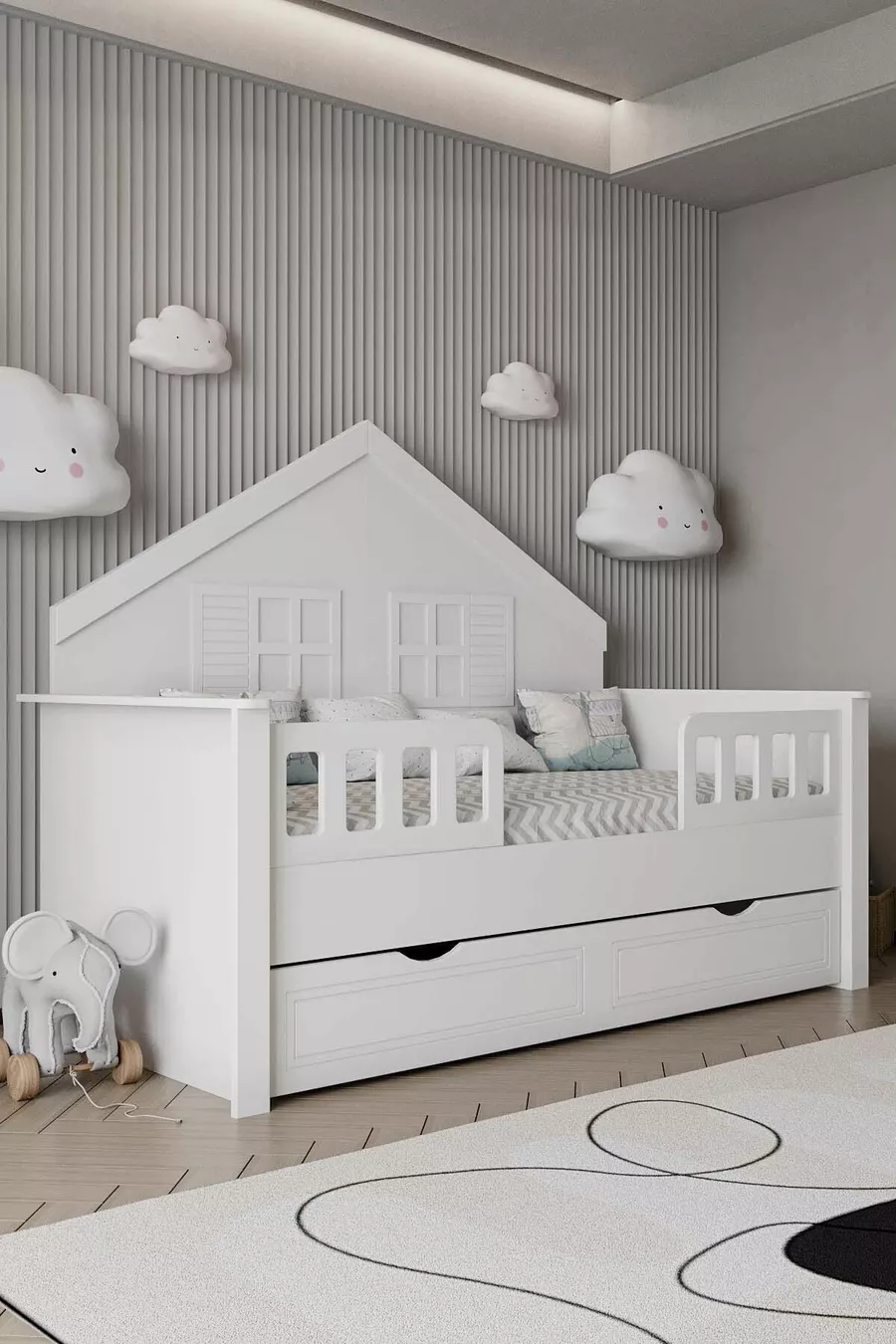 % MDF-Material Kinder-Montessori-Bett mit Nestchen, Weiß