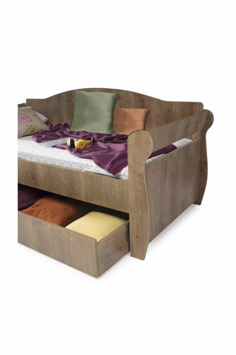 Bunk Bed with Trundle, Wooden Trundle Bed - Walnut