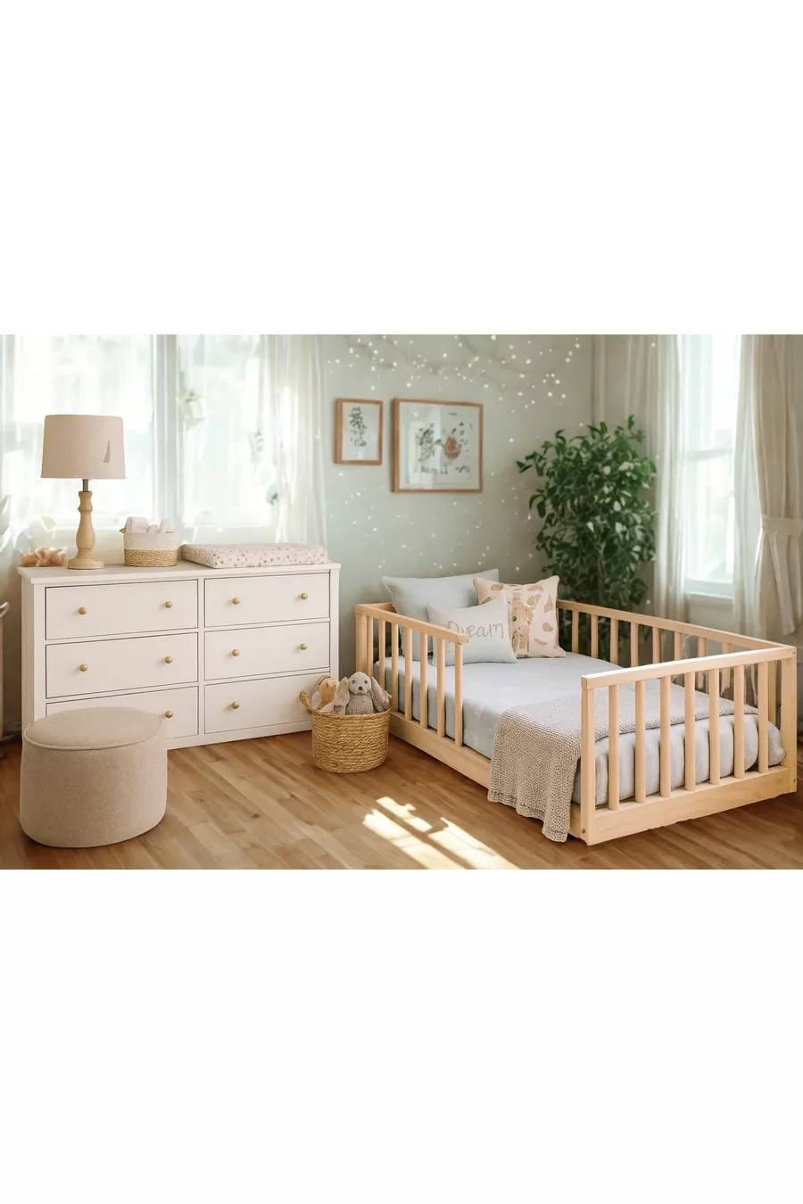 Solid Wood Round Slatted Natural Bed Frame Children's Bed cm X cm Natural Wood