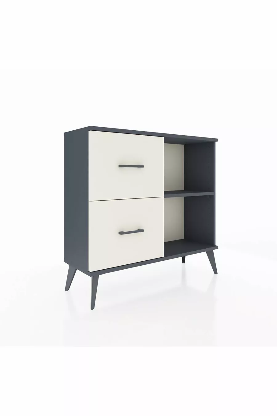 Commode Arges à une étagère et 2 tiroirs Anthracite-Anthracite/Gris pierre