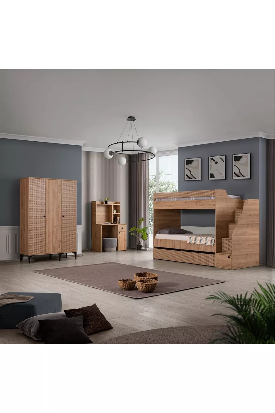 RUSTIKALES 3-TEILIGES KOMPLEXES ETAGENBETT-SET