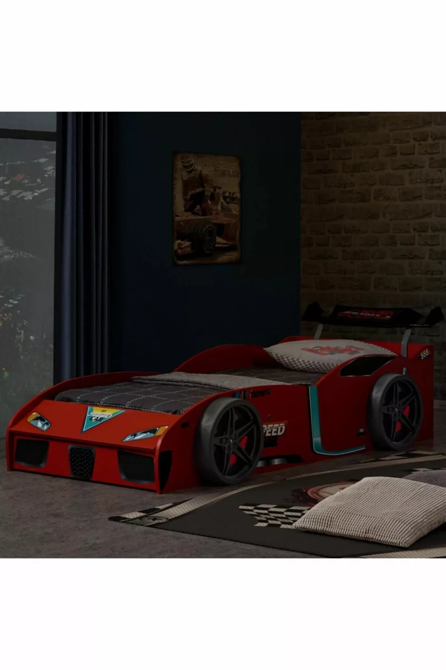 Bed op wielen, Speedy bed met opberglade en windscherm op wielen - Rood