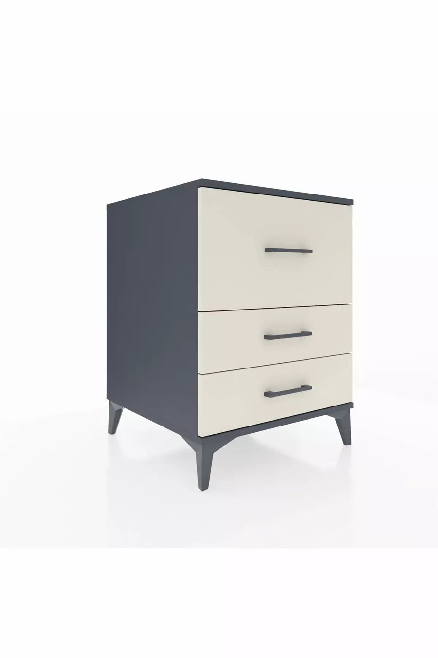 Table de chevet Kronos à 3 tiroirs Anthracite-Pierre de lune