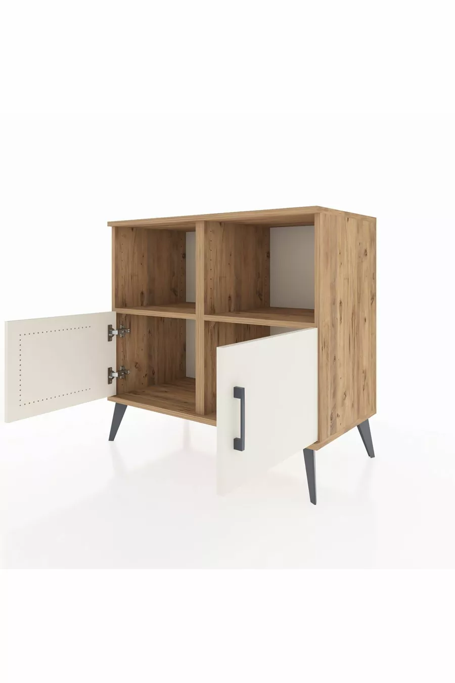 Commode Hyperion 2 étagères 2 portes Pin-Ambre/Pin