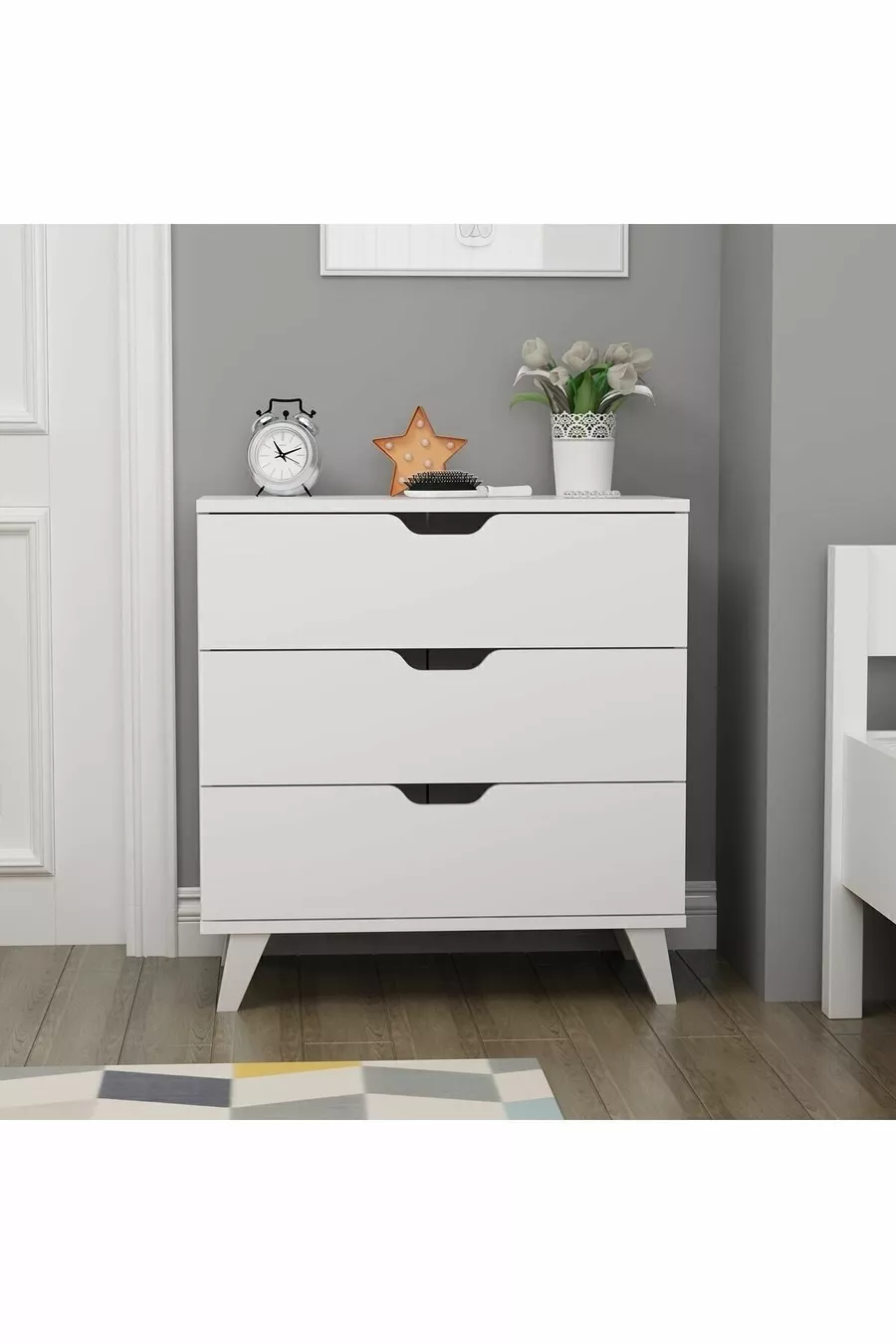 Commode Valencia à 3 tiroirs, blanche.