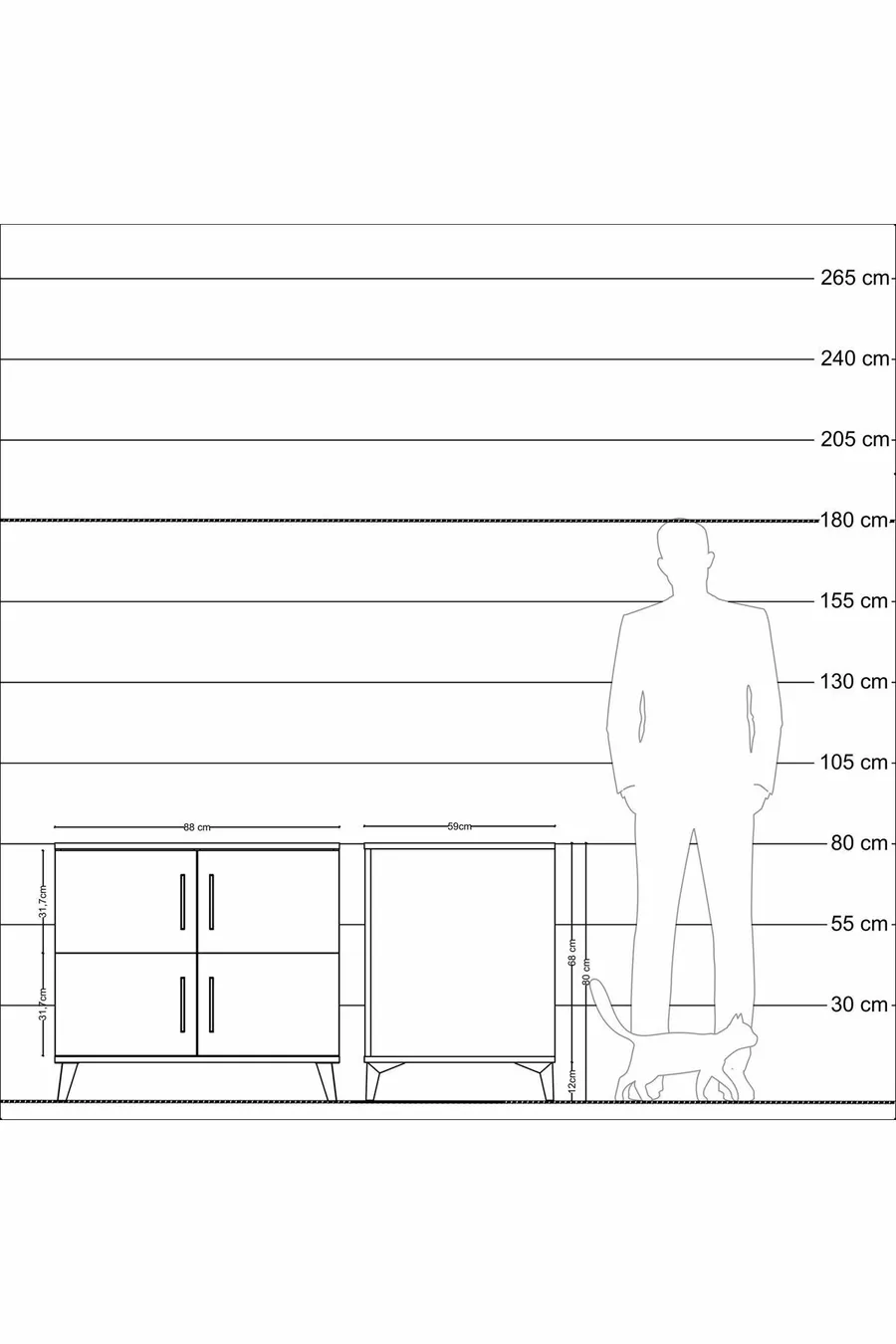 Commode Kronos 3 étagères 4 portes Pierre de Lune-Anthracite