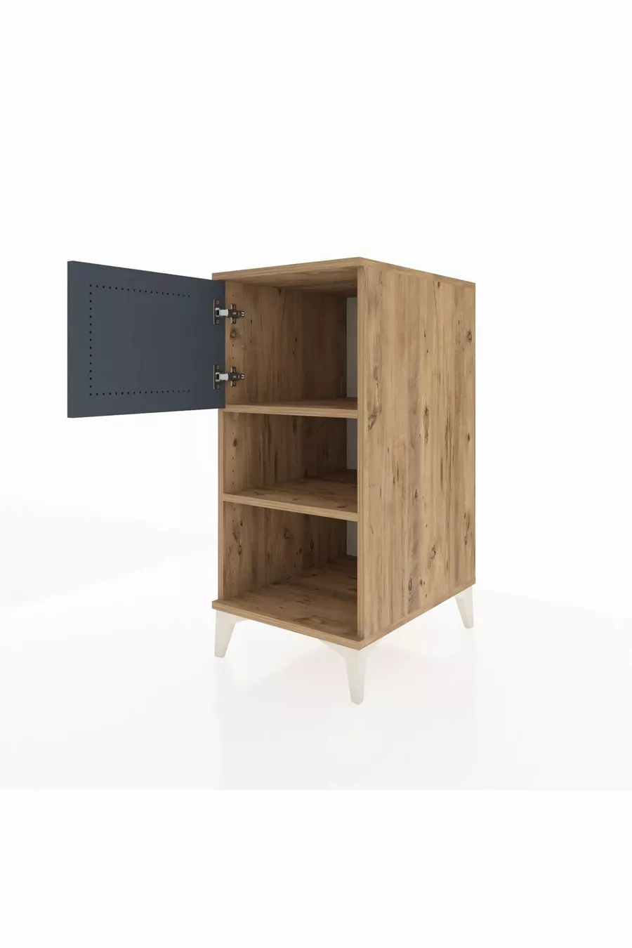 Table de chevet Kronos à 2 étagères avec 1 porte, pin-anthracite