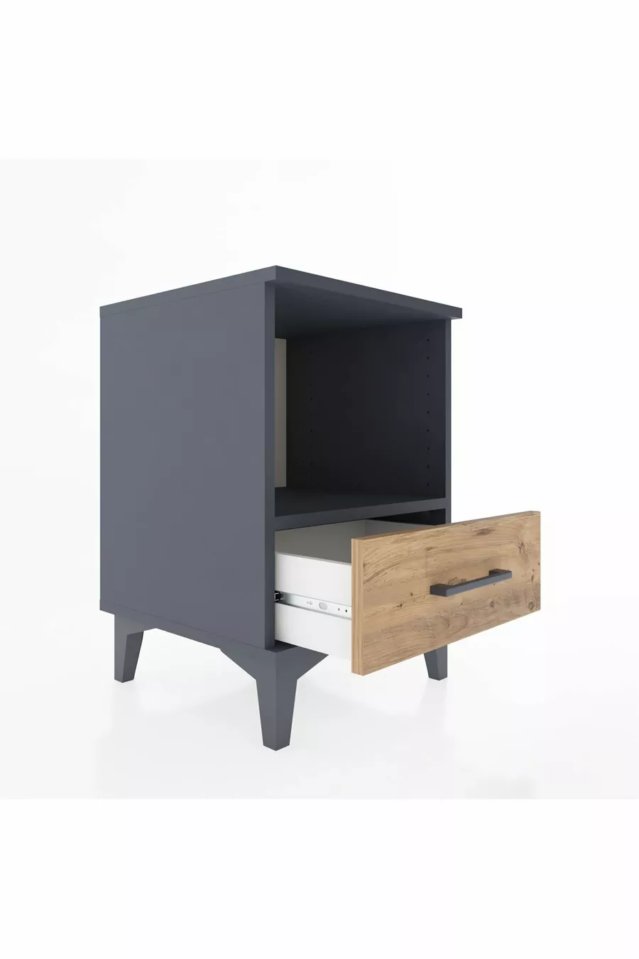 Comodino Hyperion con un ripiano e un cassetto Antracite-Pino