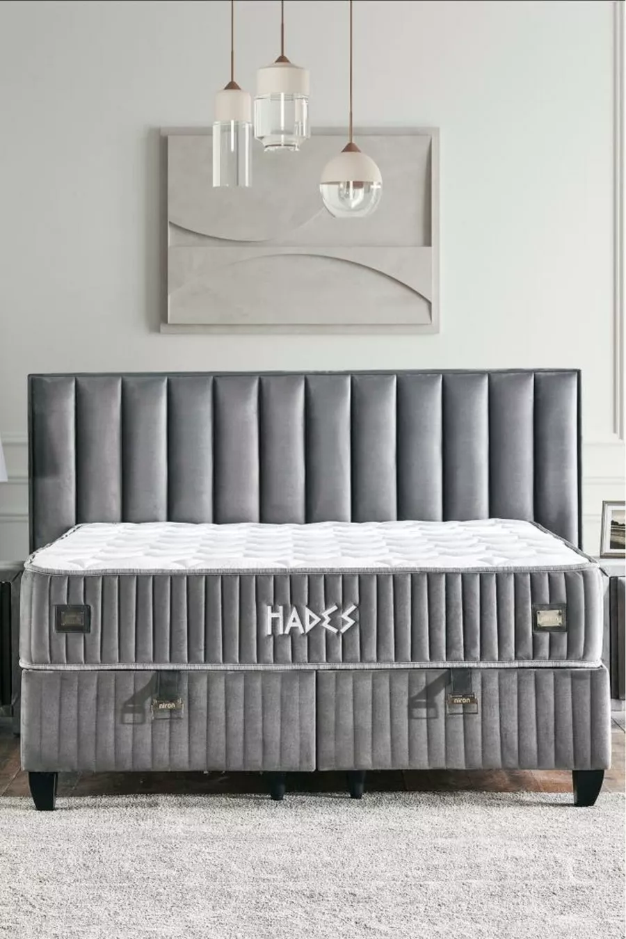 Ensemble Lit Hades avec Sommier et Tête de Lit Double Pack Matelas à Ressorts Luxe Sommier et Tête de Lit Gris Foncé