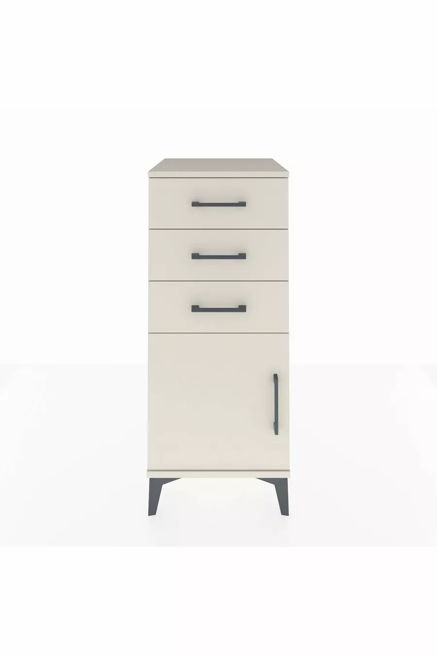 Table de chevet Hyperion avec une étagère, 3 tiroirs et une porte, Pierre de lune-Pierres de lune