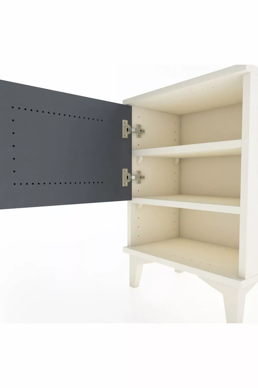 Table de chevet Arges à 2 étagères avec 1 porte, Pierre de lune - Anthracite
