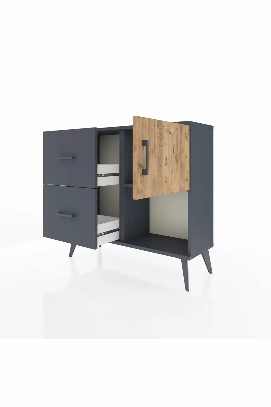Arges Dressoir Enkel Rek 2 Laden Enkele Deur Antraciet-Ker/Spar-Antraciet