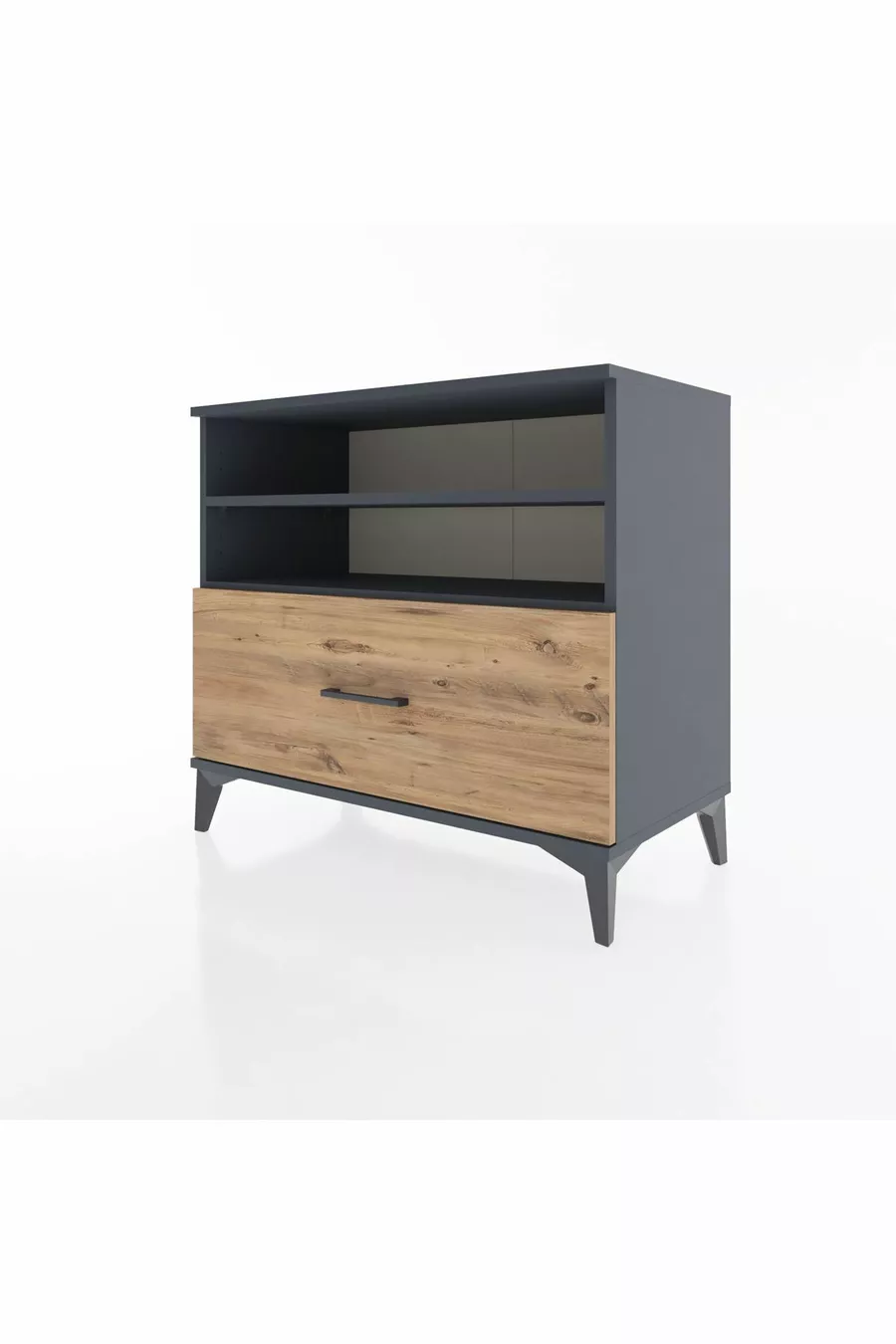 Commode Hyperion 2 étagères 1 tiroir Anthracite-Épicéa