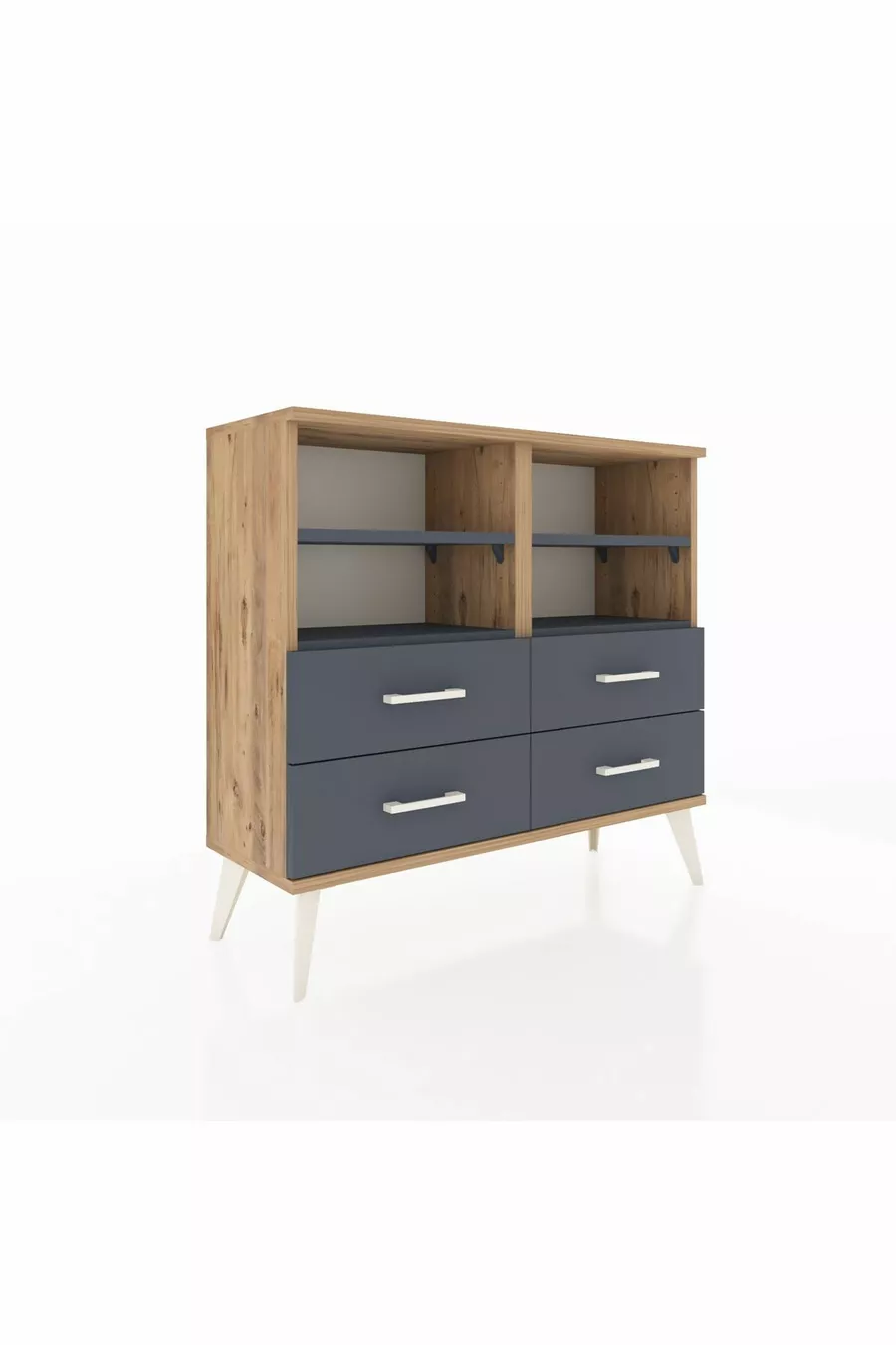 Commode Arges 4 étagères 4 tiroirs Pin-Anthracite
