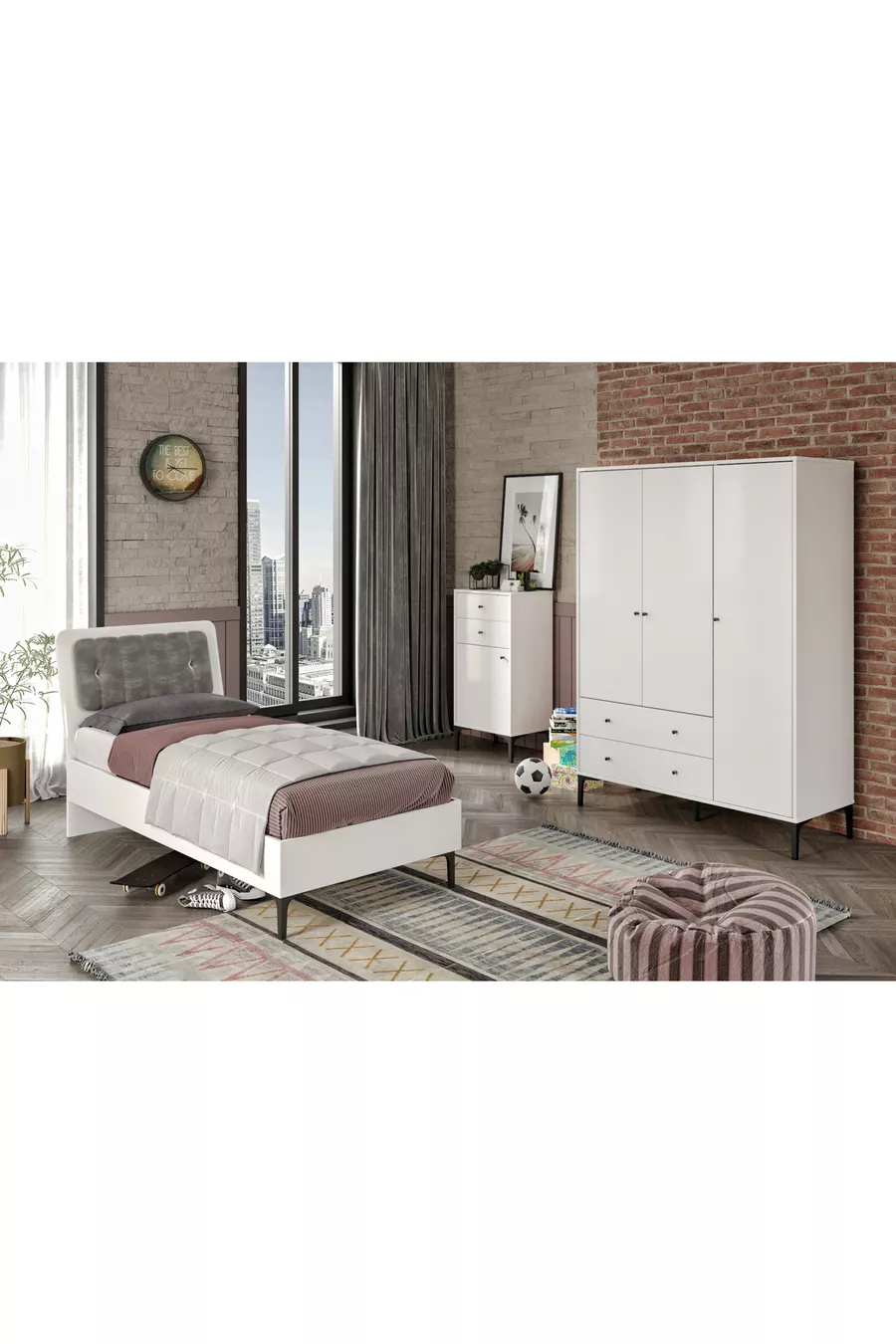 CHAMBRE JEUNE FOCUS LIFE BLANCHE (%MDF)