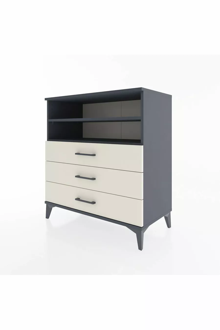 Commode Hyperion 2 étagères 3 tiroirs Anthracite-Pierre de Lune
