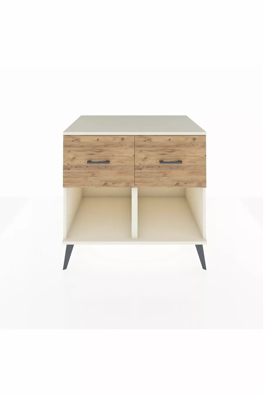 Commode Kronos 2 tiroirs Pierre de Lune-Anthracite/Pin