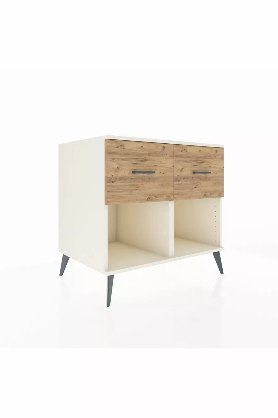 Commode Kronos 2 tiroirs Pierre de Lune-Anthracite/Pin