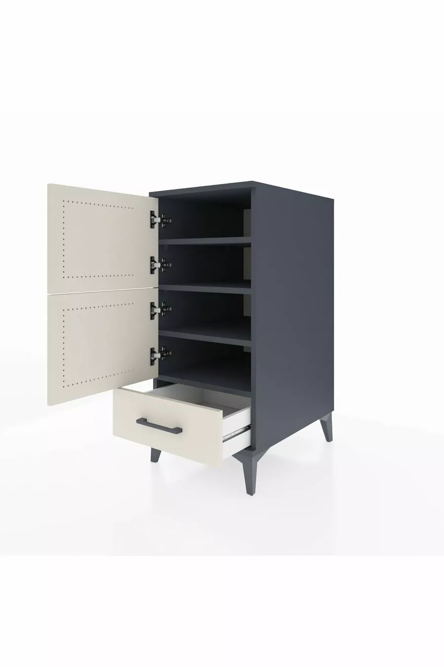 Kronos Chevet 4 étagères avec 1 tiroir et 1 porte Anthracite-Pierre de Lune