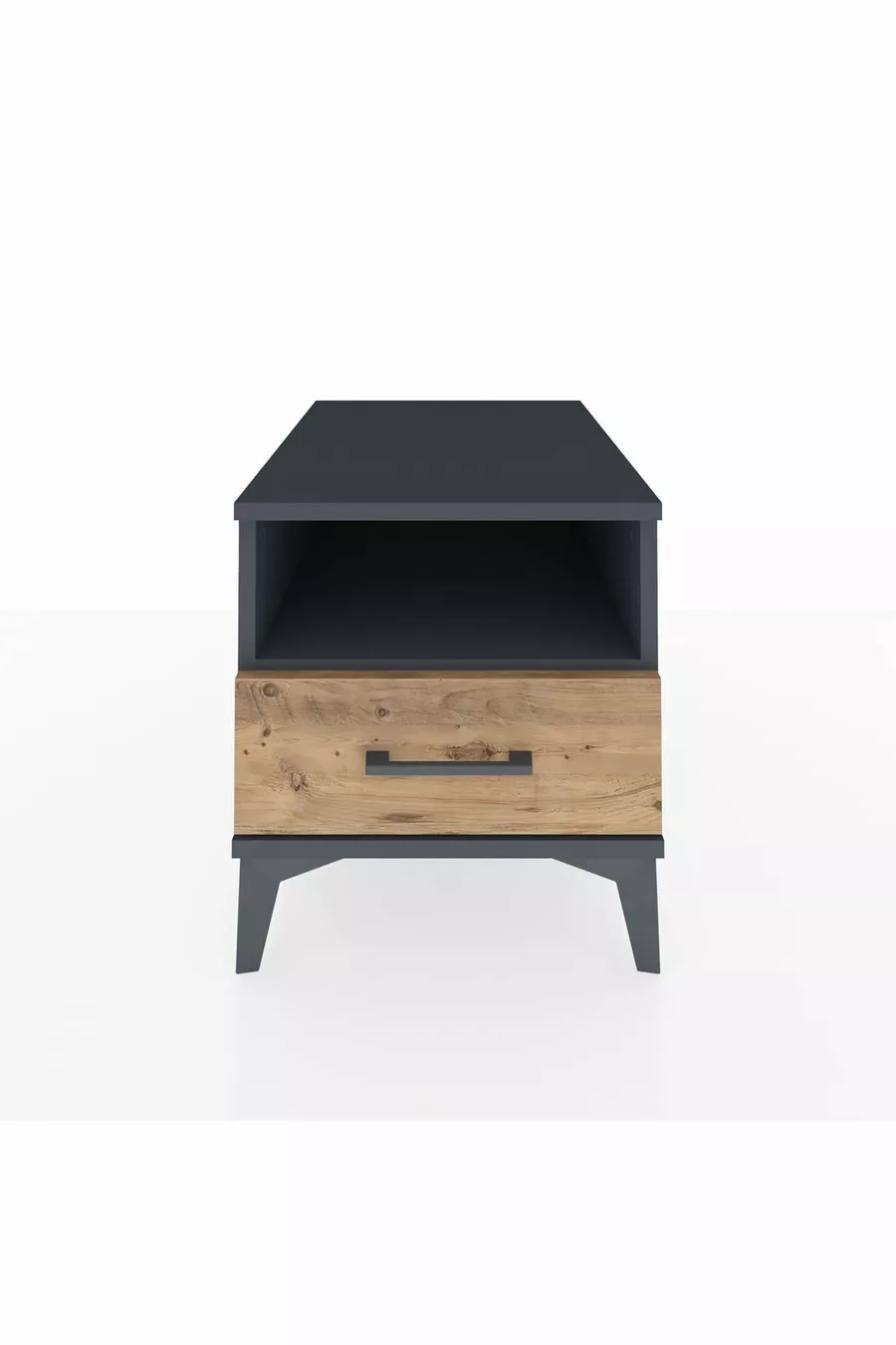 Comodino Kronos con un Ripiano e un Cassetto Antracite-Pino