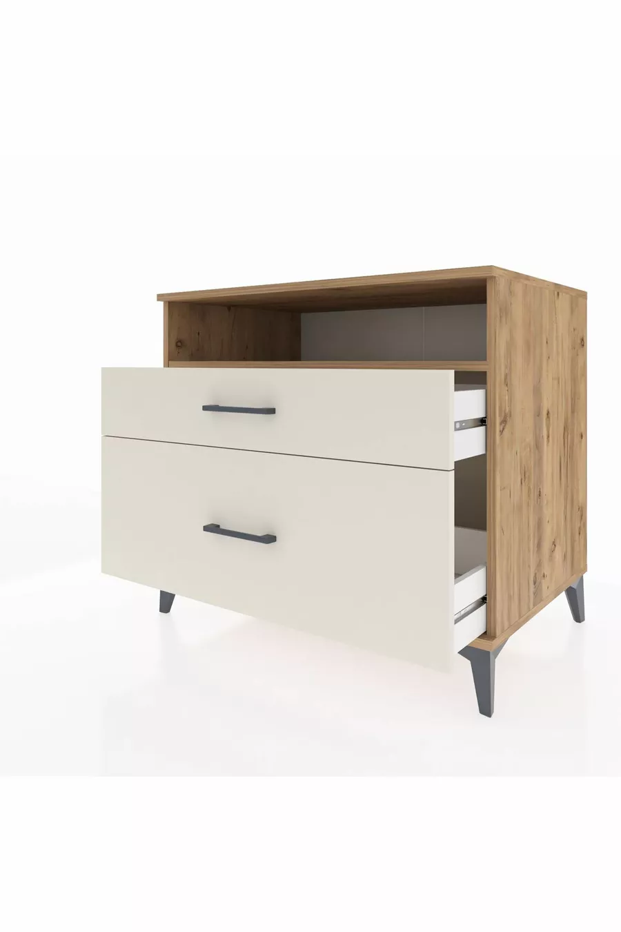Comò Kronos con una ripiano e 2 cassetti Pino-Avorio