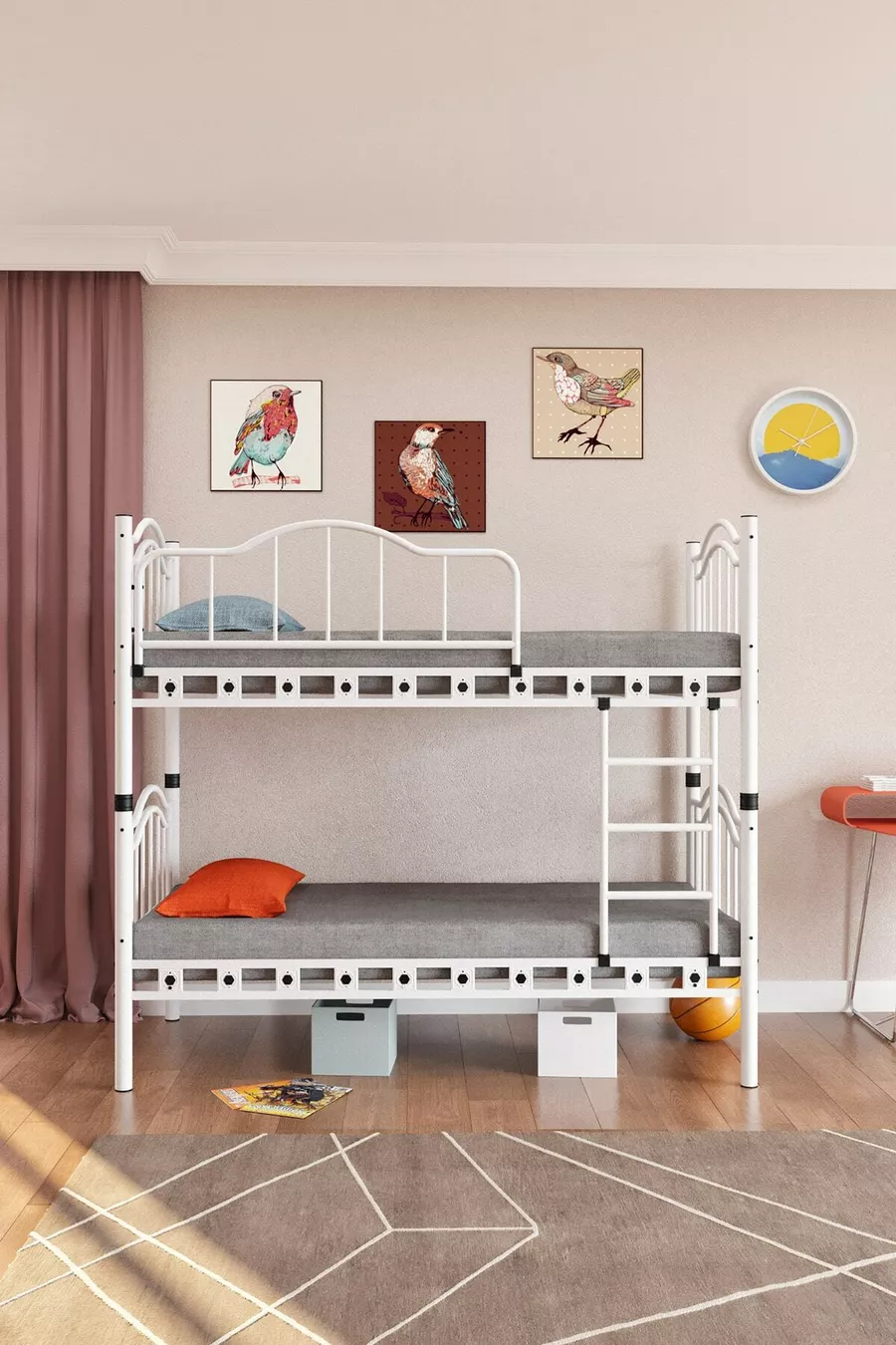 Belinay Young Children's Room Metal Bunk Bed and Bed with Mattress Size