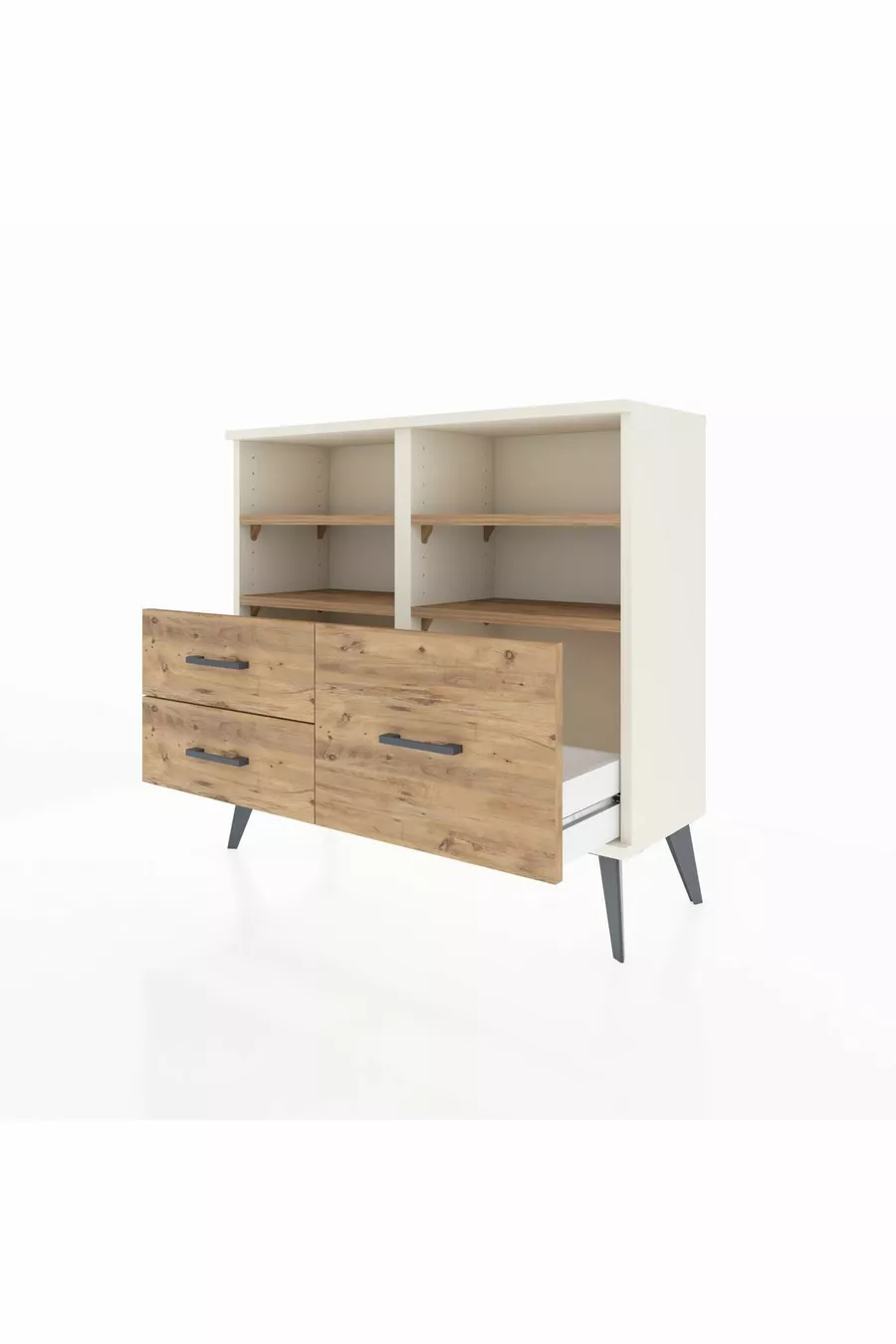 Commode Arges 4 étagères 3 tiroirs Pierre de lune-Pin
