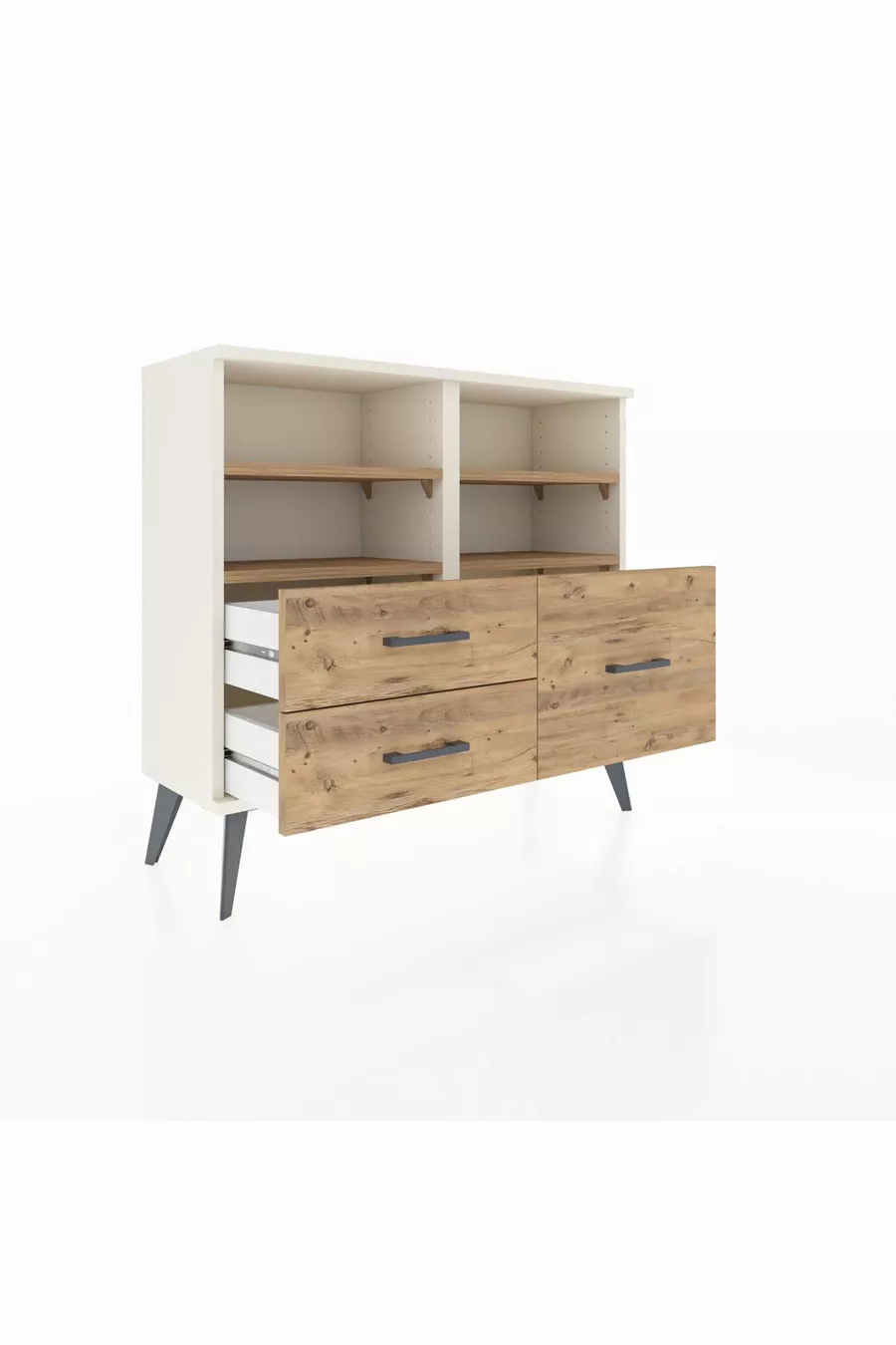 Commode Arges 4 étagères 3 tiroirs Pierre de lune-Pin