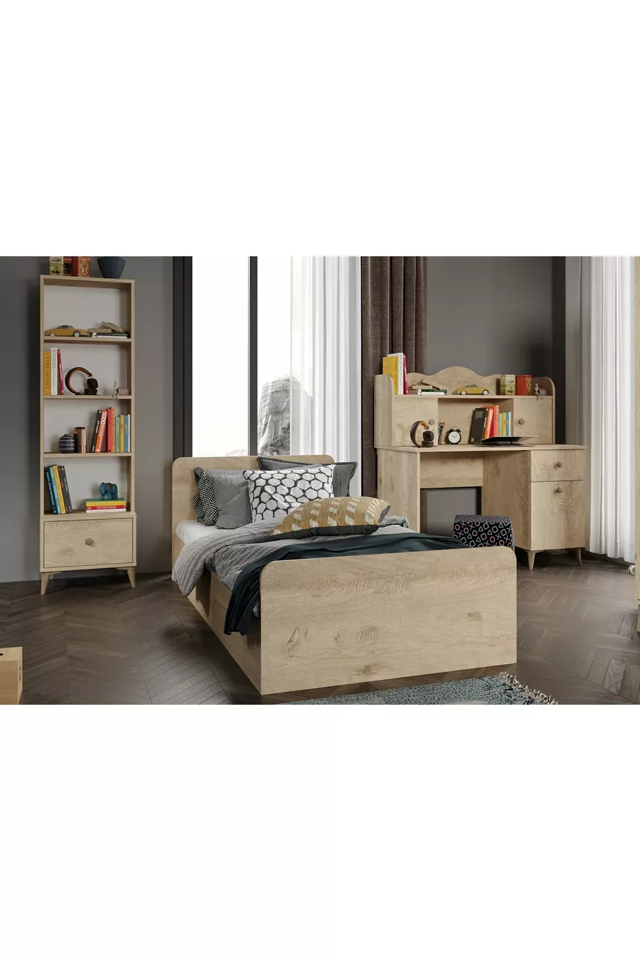 Modern Genç Odası Takımı Meşe - 4 Parçalı Ve Tamamı 1. Kalite Mdf