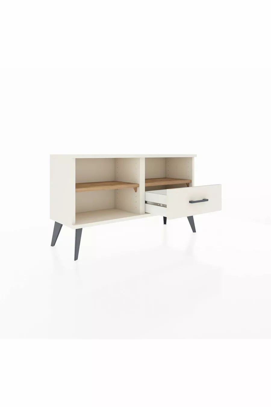 Commode Arges à 2 étagères et 1 tiroir, Pierre de lune-Pin/Pierre de lune