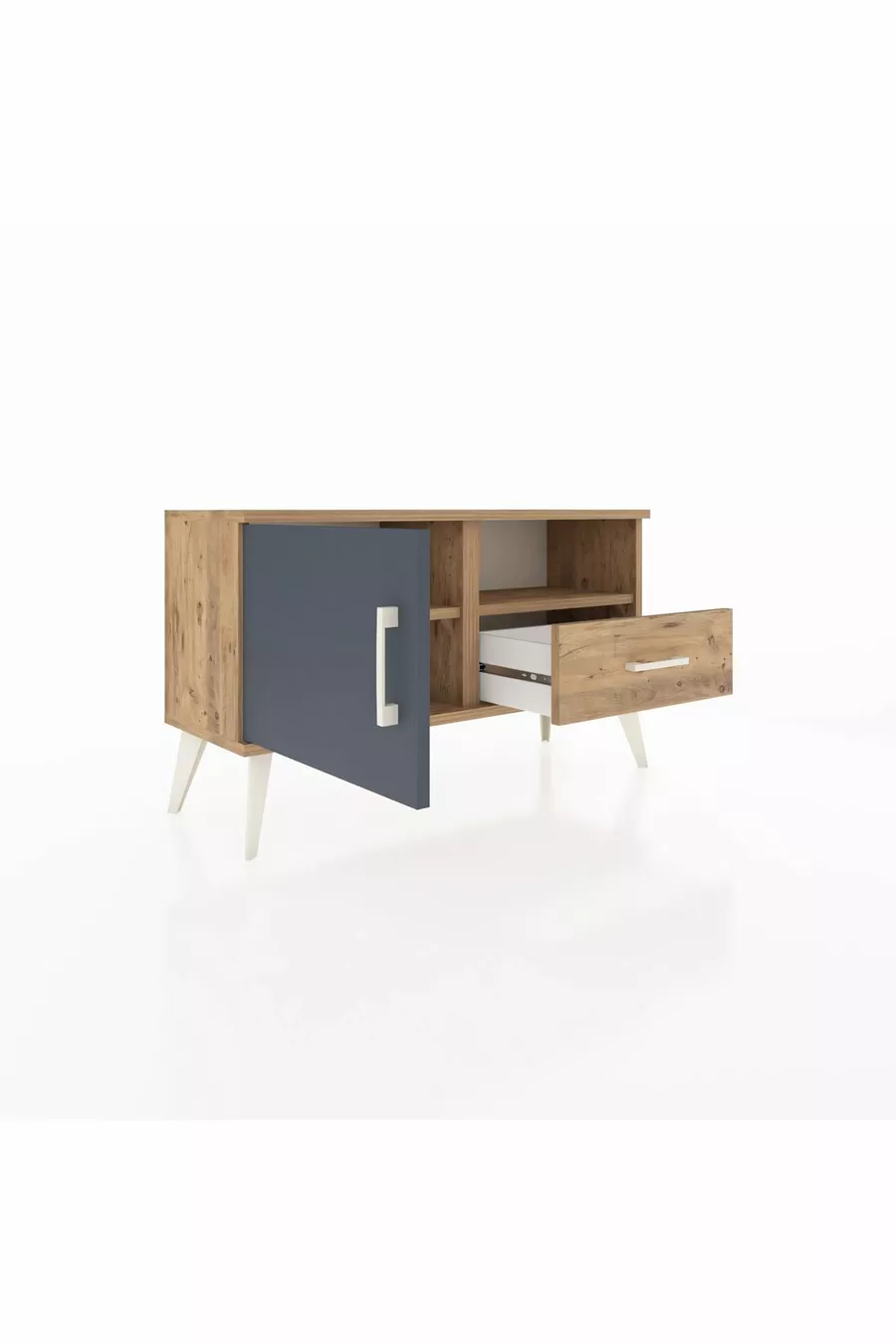 Commode Arges avec 2 étagères, 1 tiroir et 1 porte, Pin-Anthracite/Pin
