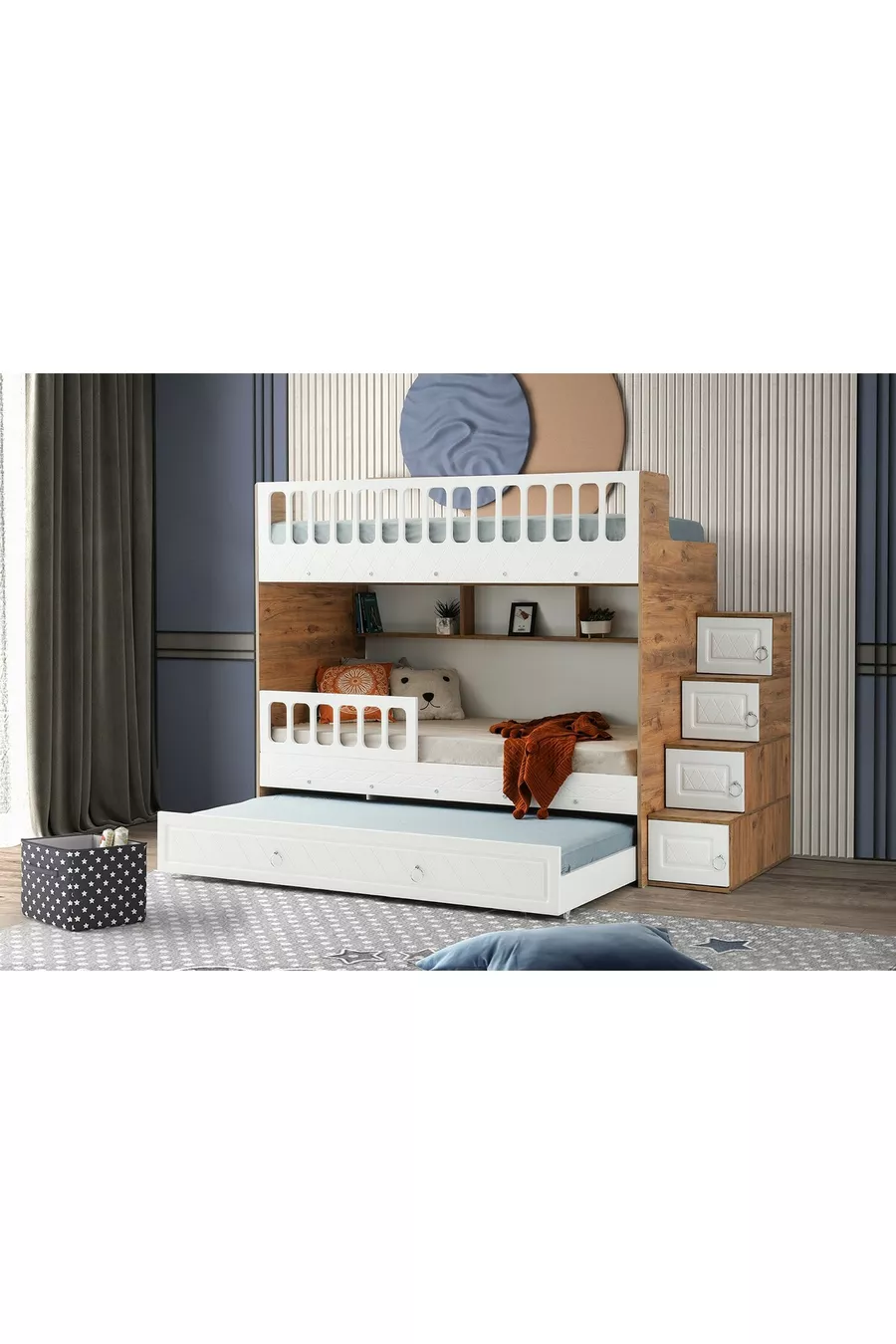 Zümrüt Bunkbed mit Kinderbett, Stahlgestütztes Membranbeschichtung % MDF