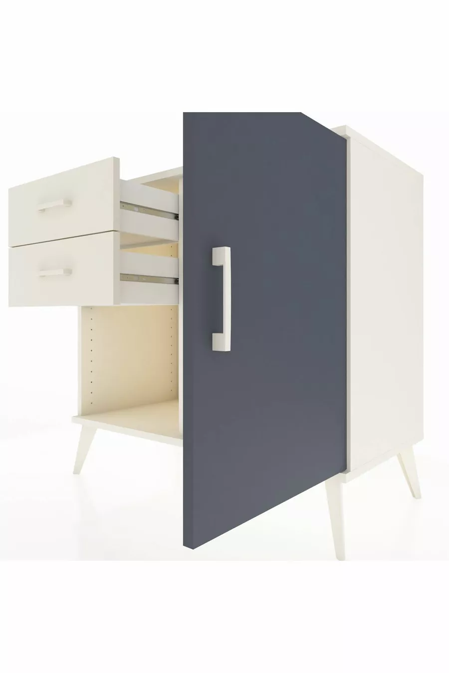 Commode Hyperion avec une seule étagère, 2 tiroirs et une porte, Pierre de Lune-Anthracite/Pierre de Lune