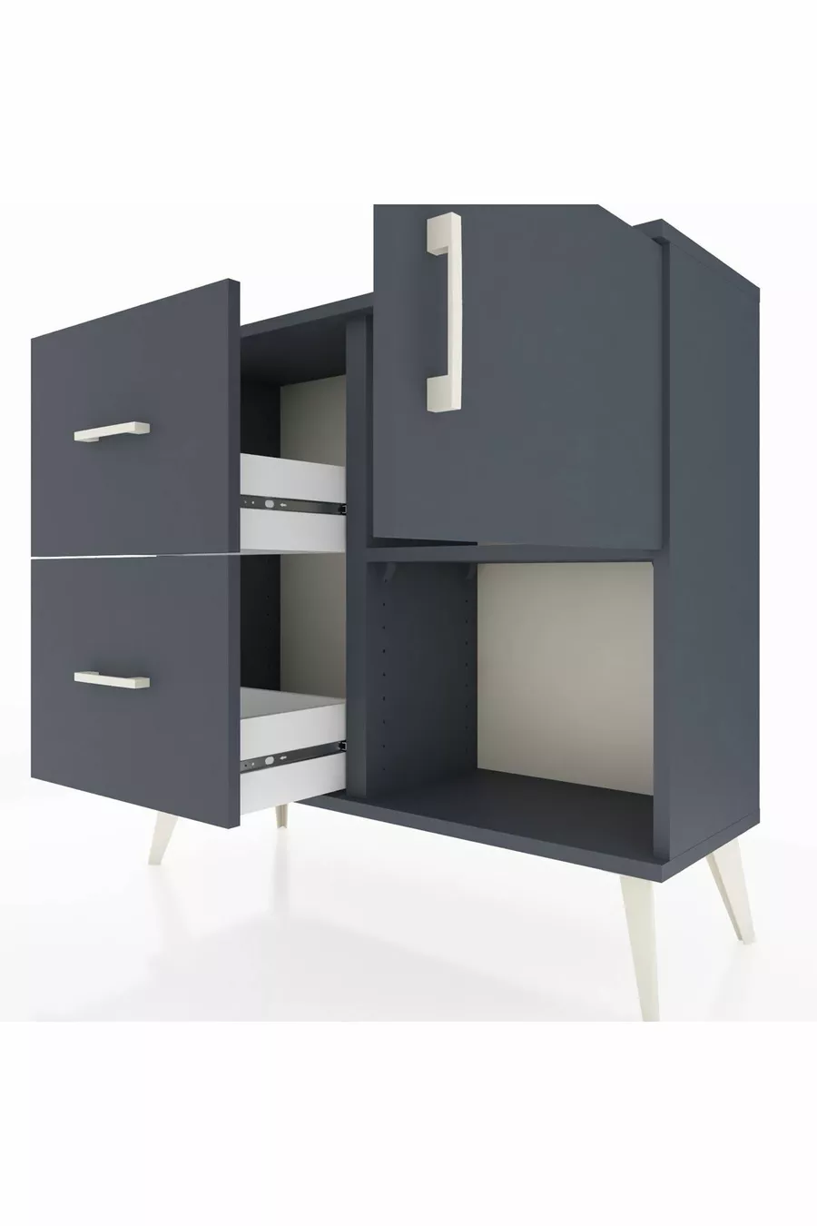 Commode Arges avec une étagère, 2 tiroirs et une porte, Anthracite-Anthracite