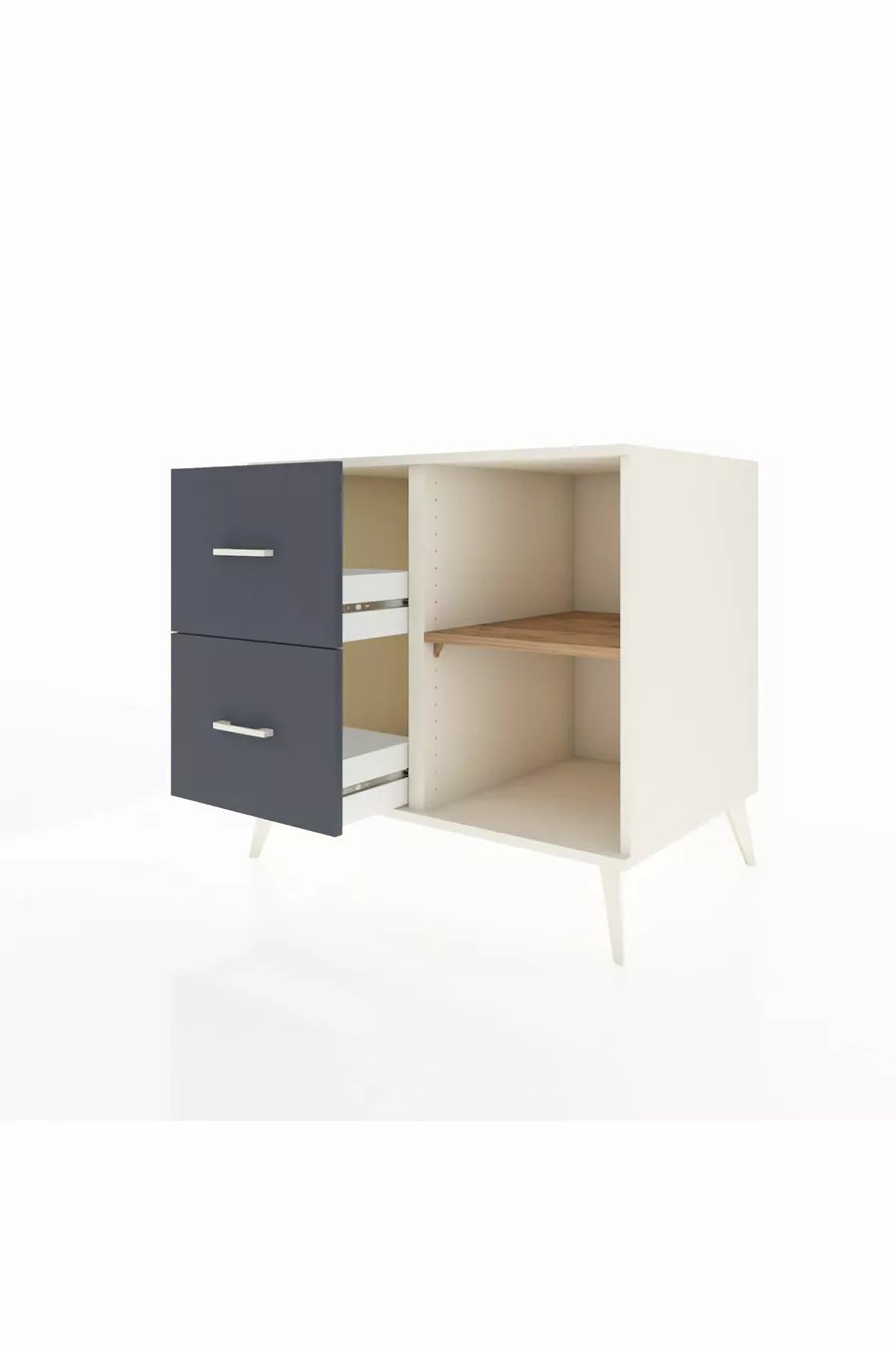 Commode Kronos à une étagère et 2 tiroirs en pierre de lune-pin/anthracite