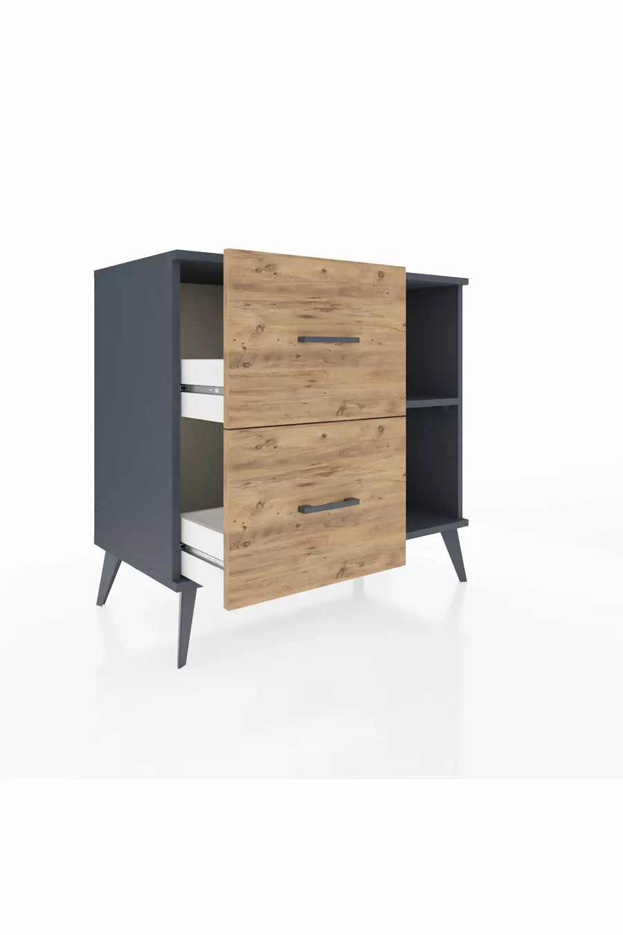 Commode Hyperion à une étagère et 2 tiroirs Anthracite-Anthracite/Sapin
