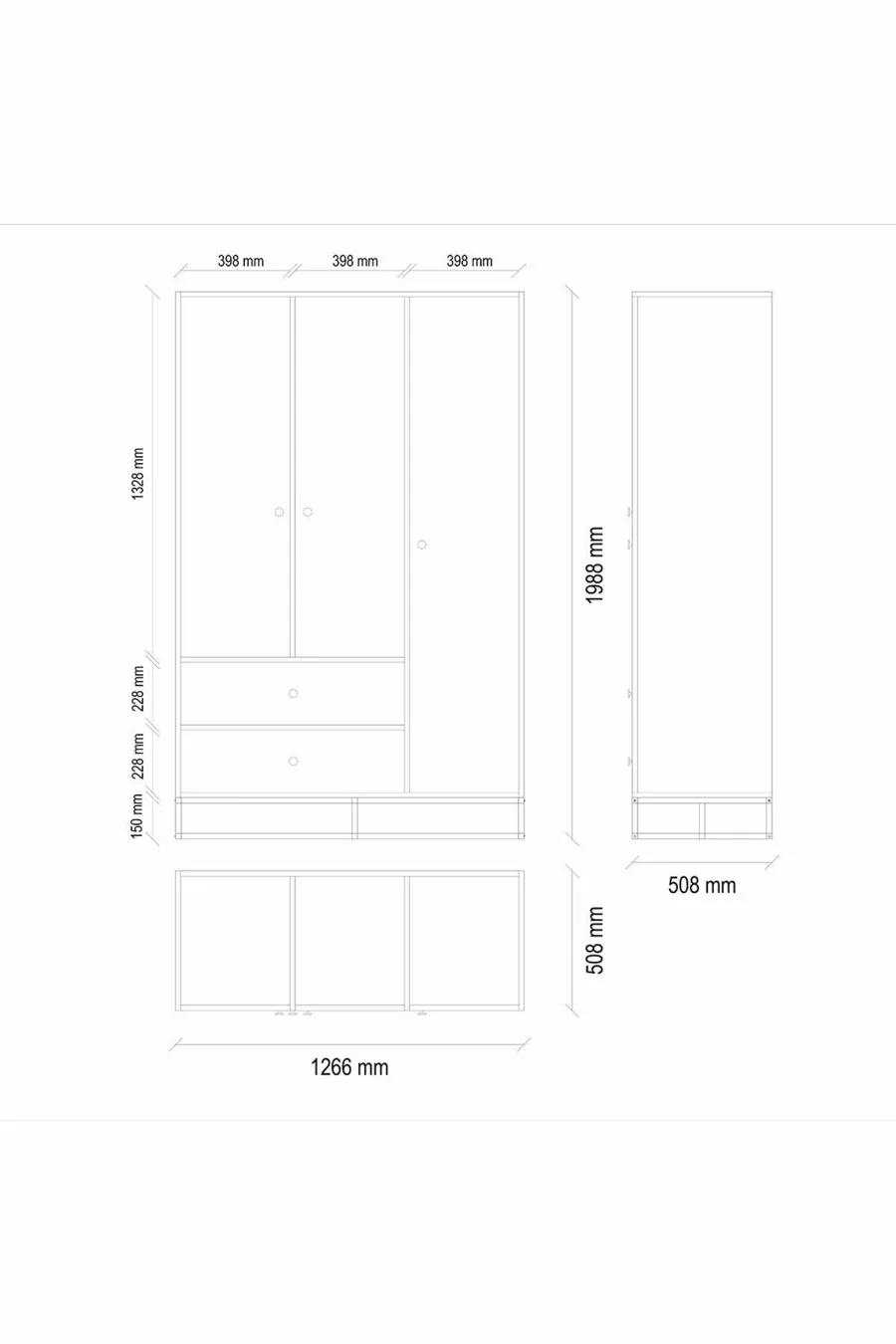 Kalinsta 3-Door Wardrobe - Black