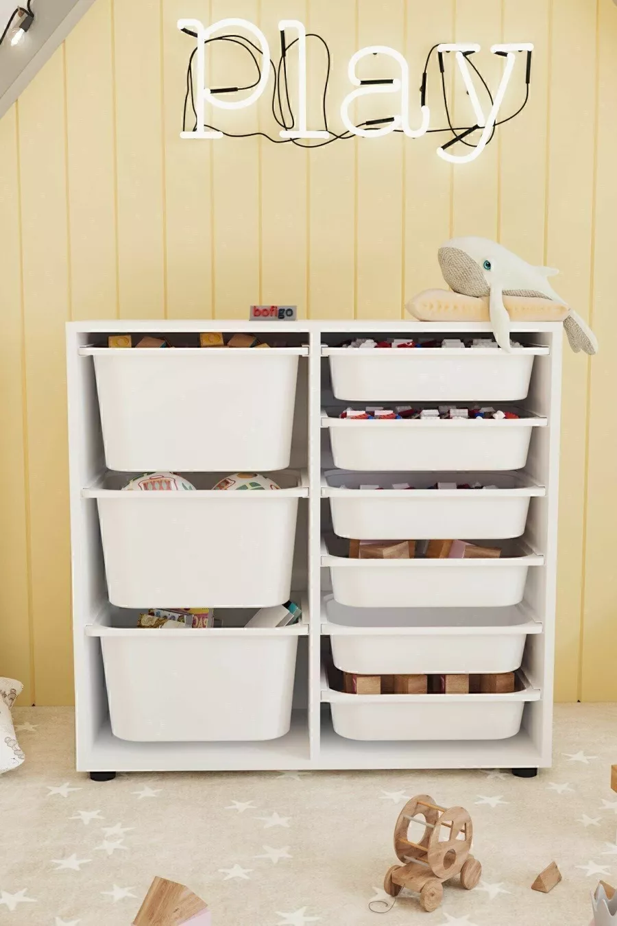 9-Basket Cabinet Multi-Purpose Cabinet Toy Cabinet Pistachio White