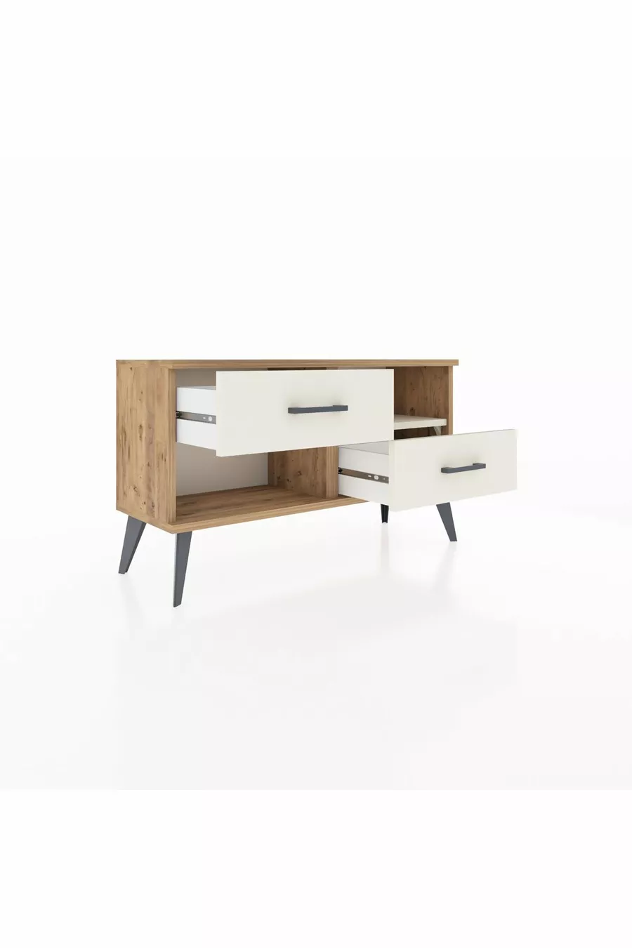 Arges Kommode mit einem Regal und 2 Schubladen, Kiefer-Marmor