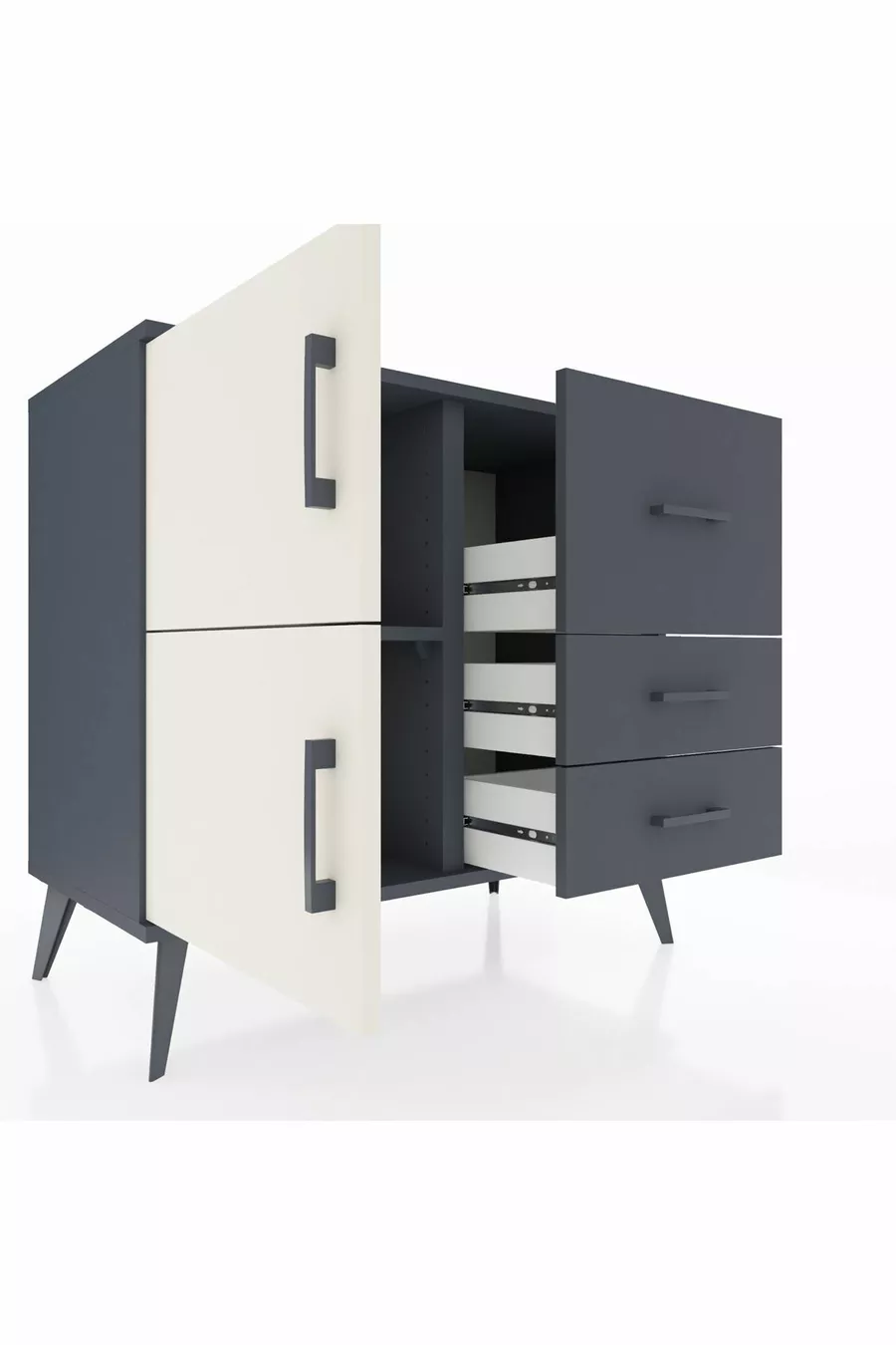 Commode Hyperion à une étagère, 3 tiroirs, 2 portes, Anthracite-Pierre de Lune/Anthracite