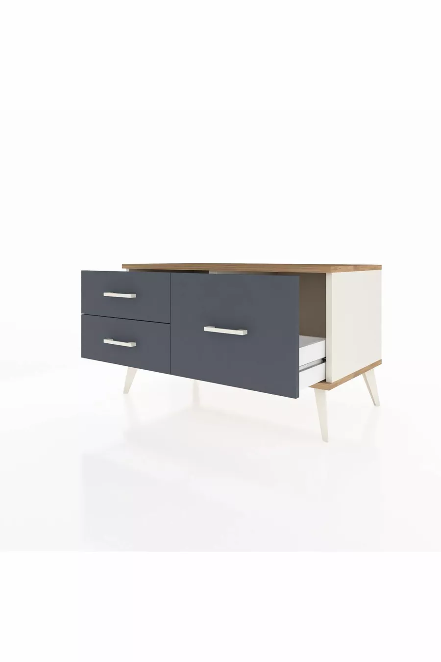 Commode Hyperion 3 étagères Pierre de Lune-Épicéa/Anthracite
