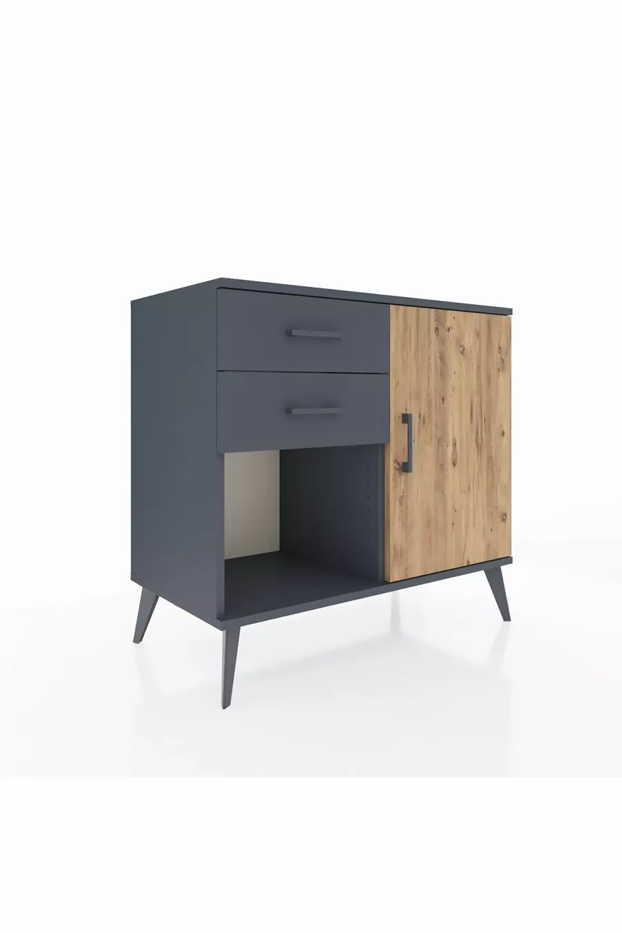 Commode Hyperion à une étagère, deux tiroirs et une porte, anthracite-pin/anthracite
