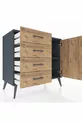 Commode Hyperion à une étagère, 4 tiroirs et une porte, Anthracite-Bois de pin