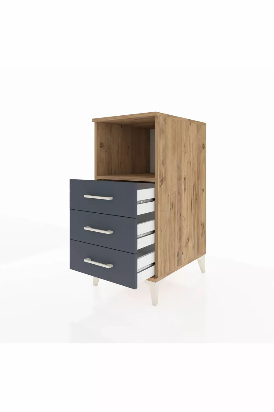 Comodino Kronos con un Ripiano e 3 Cassetti Pino-Antracite